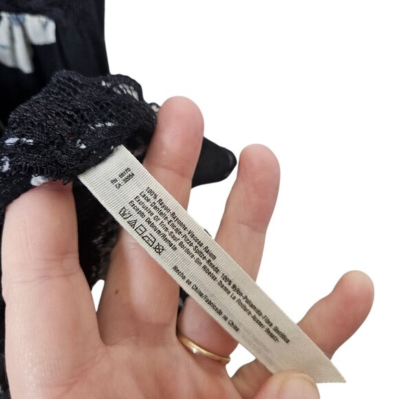 Free People‎ Intimately Floral Lace Trim Asymmetrical Hem Dress Black White S - Picture 5 of 9